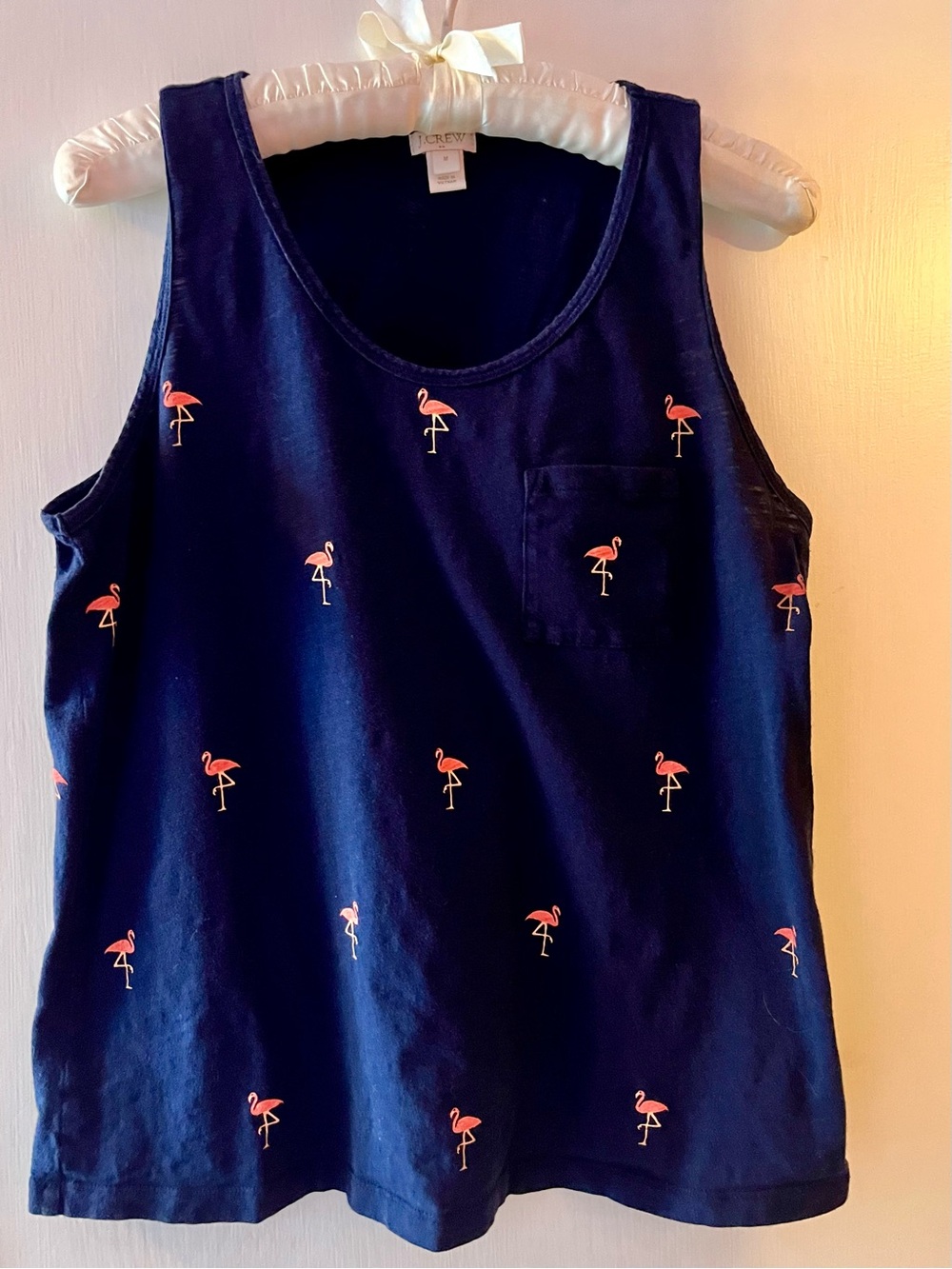 J. Crew Navy Flamingo Pocket Tank Top